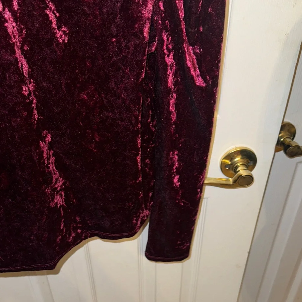 Primark Velvet Long Sleeve Top - Deep Red - Picture 8 of 10